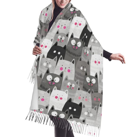Cat Pattern Women's Scarf Pashmina Shawl Wrap For Evening Dress Wedding Bridal🙀 - Picture 1 of 8